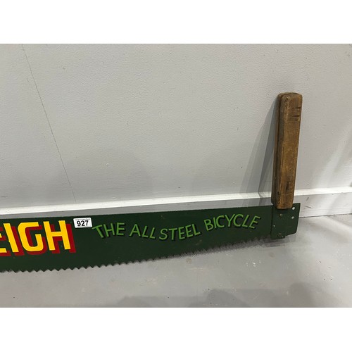 927 - Ride a 'Raleigh' vintage advertising saw sign