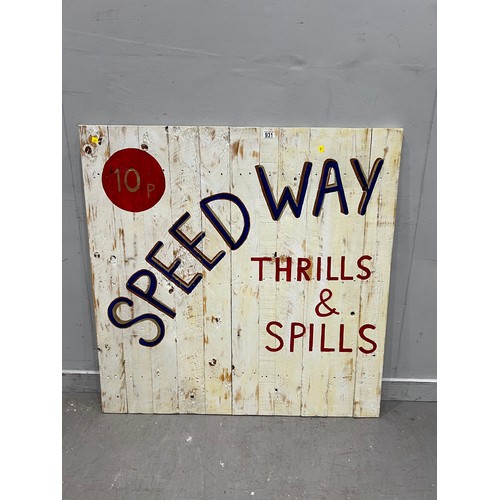 931 - Speed way thrills & spills vintage fairground sign