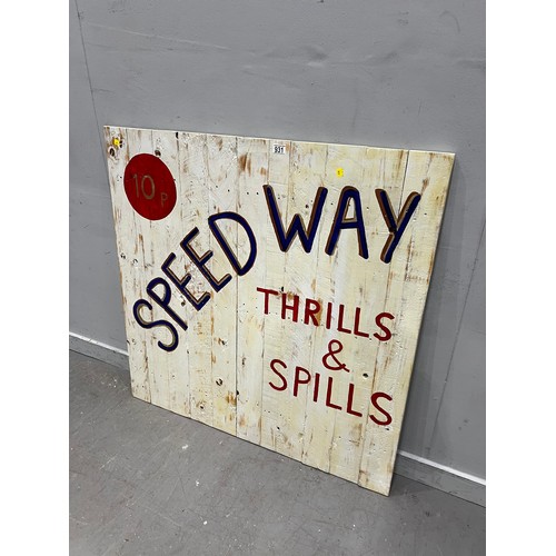 931 - Speed way thrills & spills vintage fairground sign