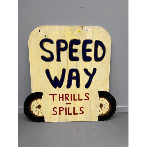 932 - Speed way thrills & spills vintage fairground sign