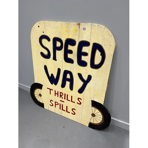 932 - Speed way thrills & spills vintage fairground sign