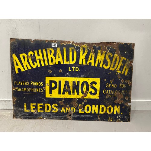 942 - Antique enamel 'Archibald ramsden plano's' advertising