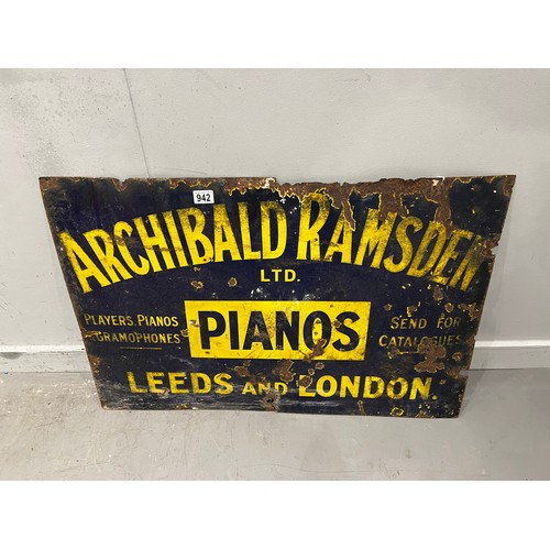 942 - Antique enamel 'Archibald ramsden plano's' advertising