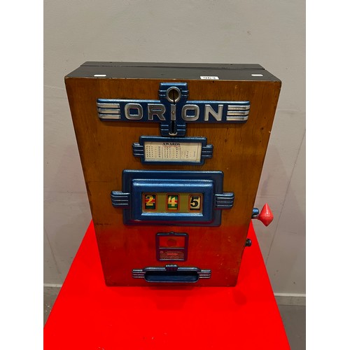 963 - Vintage Orion slot machine working wood & blue