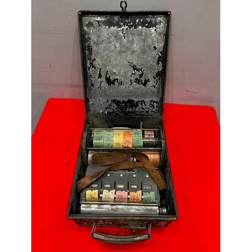 965 - Vintage bus ticket machine in original case inc loads of tickets