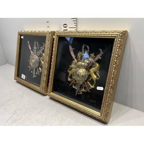 34 - Pair of gilt frame coat of arms plaques