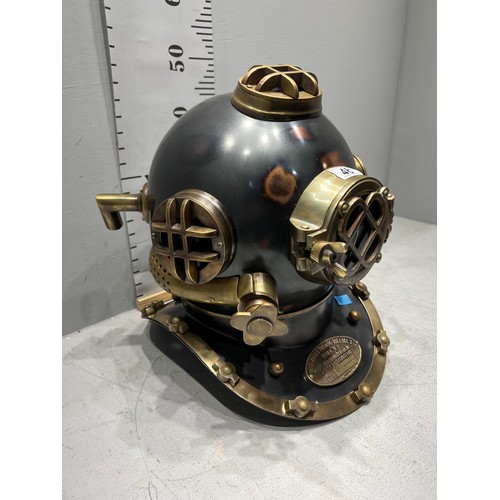 46 - US Navy brass divers helmet with plaque