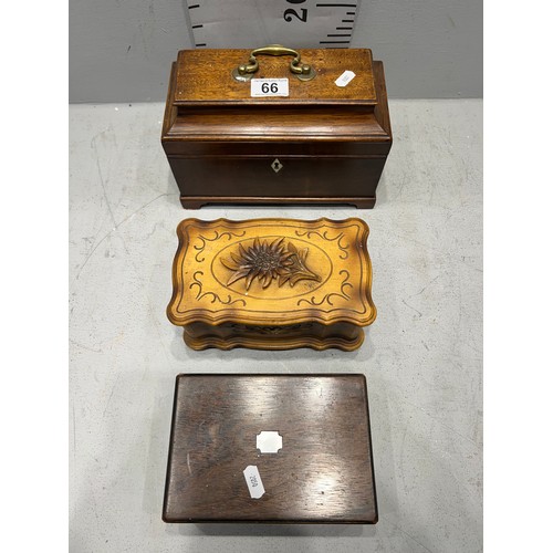 66 - Georgian mahogany tea caddy + Victorian sewing box + box