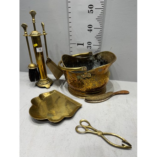 75 - Brass coal scuttle + companion set