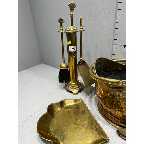 75 - Brass coal scuttle + companion set