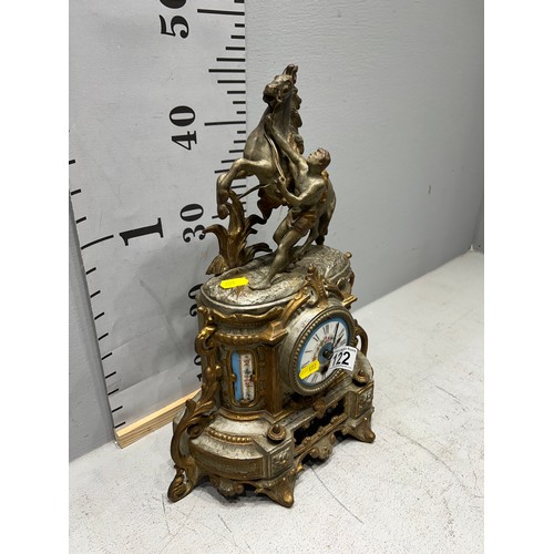 122 - Victorian french mantle clock with porcelain plaques