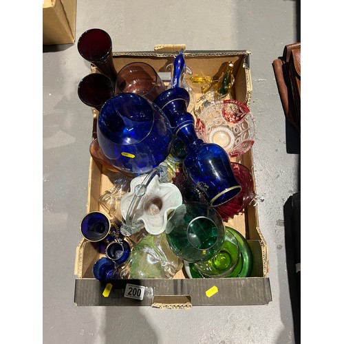 200 - Good box of coloured glass ware