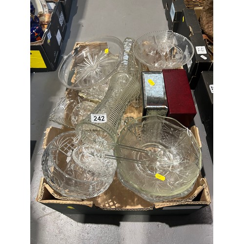 242 - Box cut glass bowls, cake stands, vases etc