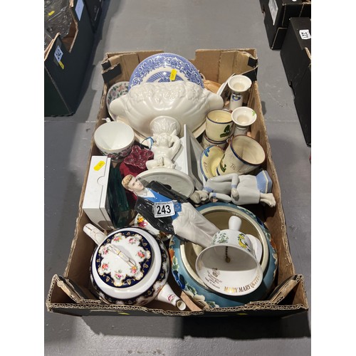 243 - Box pottery cornishware, etc