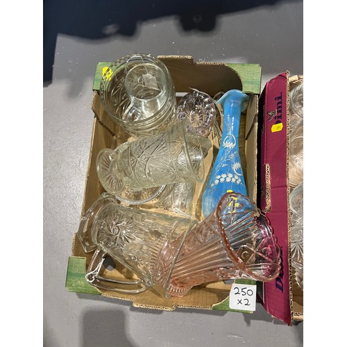 250 - Box glassware x2 vases jugs etc