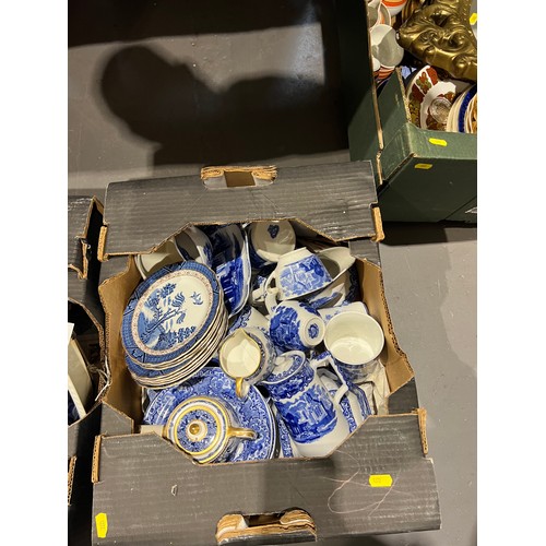 278 - 2 boxes Blue/White pottery. Spode etc