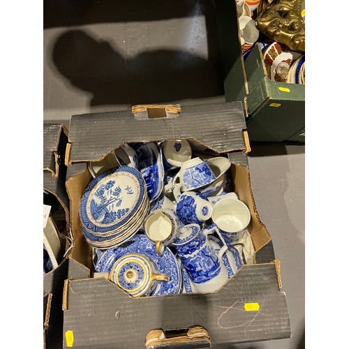 278 - 2 boxes Blue/White pottery. Spode etc