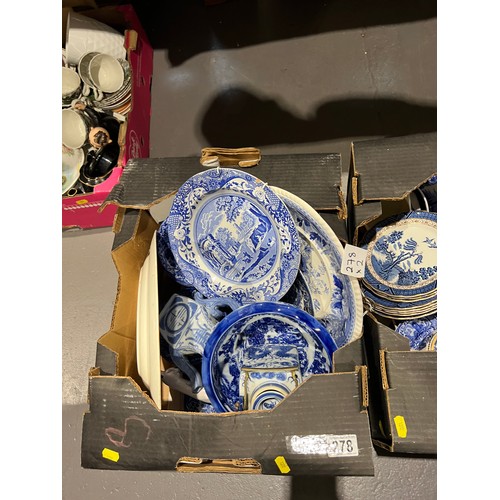 278 - 2 boxes Blue/White pottery. Spode etc