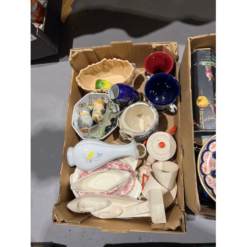 290 - 3 boxes pottery etc