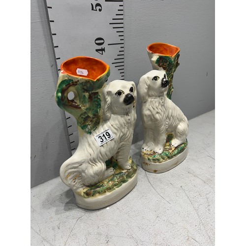 319 - Pair of vintage Staffordshire dog vases