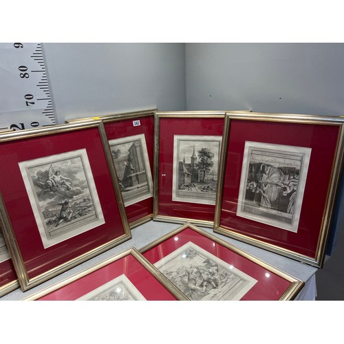 342 - 10 Gilt framed pictures possible etchings ?