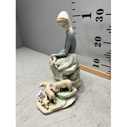 356 - Lladro figure girl sat feeding pigs