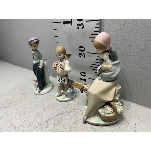 359 - 3 Lladro figures girl sat holing lamb, girl with flowers, little hobo