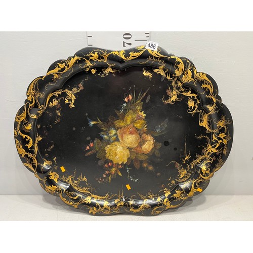 486 - Early 20th century hand painted tray with impress marks on back