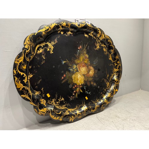 486 - Early 20th century hand painted tray with impress marks on back