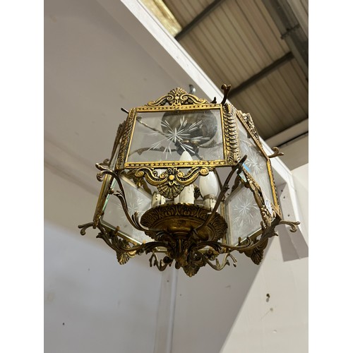 509 - French etched glass & brass chandelier (needs rewire)