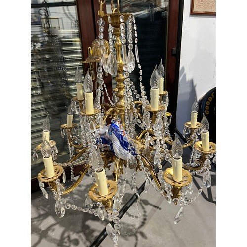 511 - Superb 15 branch large brass & glass chandelier from storthes hall