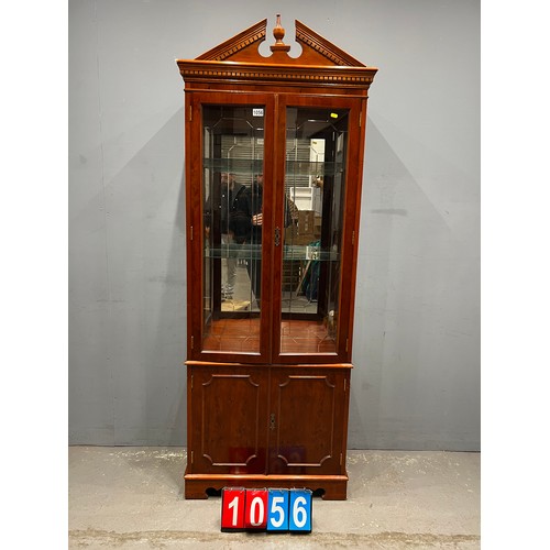 1056 - Vintage yew wood mirror back display cabinet