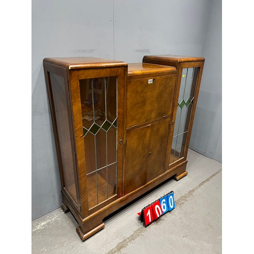 1060 - Vintage walnut display cabinet with stained glass doors