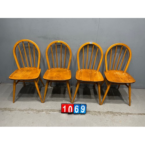 1069 - 4 Blonde ercol hoop back chairs clean