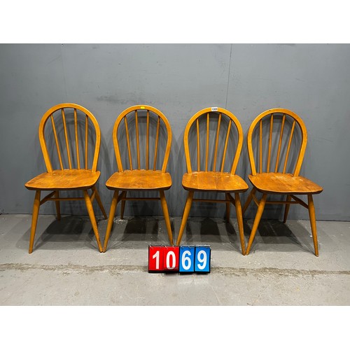 1069 - 4 Blonde ercol hoop back chairs clean