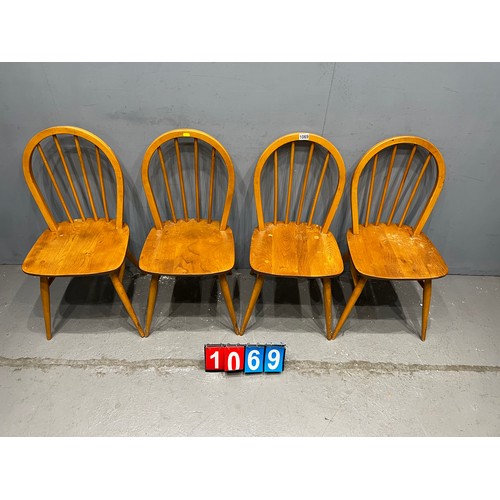 1069 - 4 Blonde ercol hoop back chairs clean