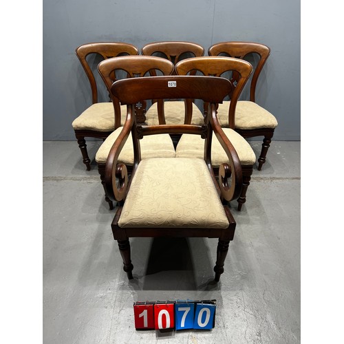 1070 - Set of 6 Victorian mahogany spoon back chairs including carver