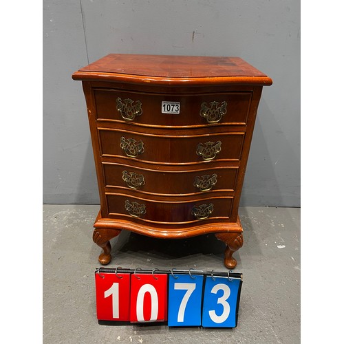 1073 - Vintage yew wood mini 4 draw chest of drawers