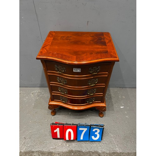 1073 - Vintage yew wood mini 4 draw chest of drawers