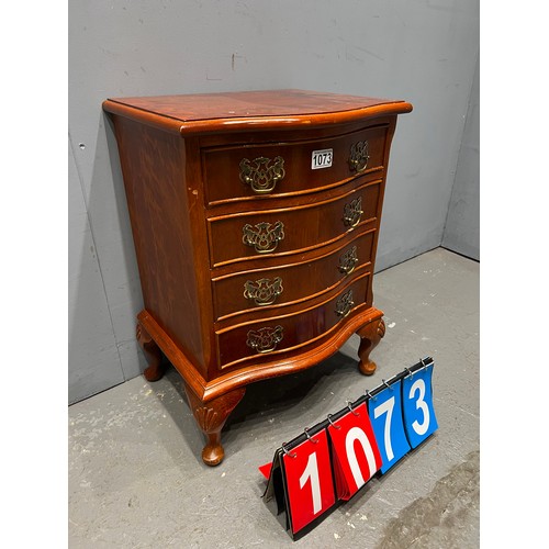 1073 - Vintage yew wood mini 4 draw chest of drawers