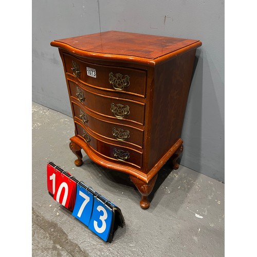 1073 - Vintage yew wood mini 4 draw chest of drawers