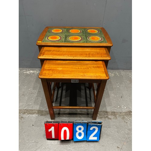 1082 - Danish style mid century tile top nest of tables