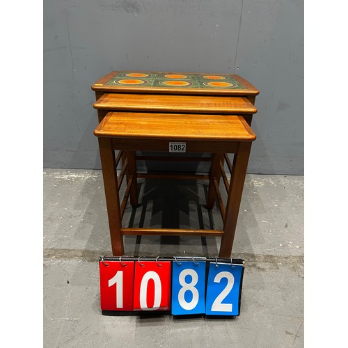 1082 - Danish style mid century tile top nest of tables