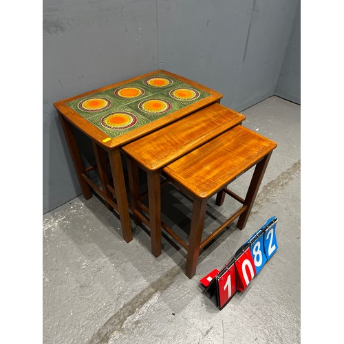 1082 - Danish style mid century tile top nest of tables