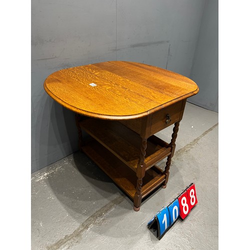 1088 - Oak barley twist drop leaf serving table with draw