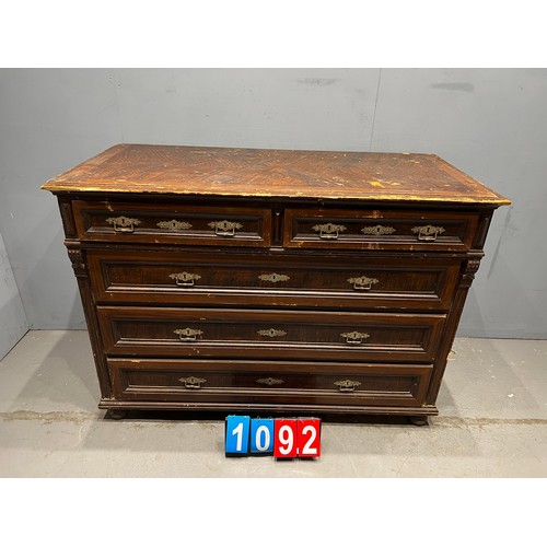 1092 - Antique pine 2 over 3 chest of drawers good size good patina