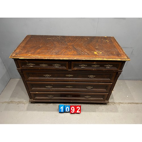 1092 - Antique pine 2 over 3 chest of drawers good size good patina