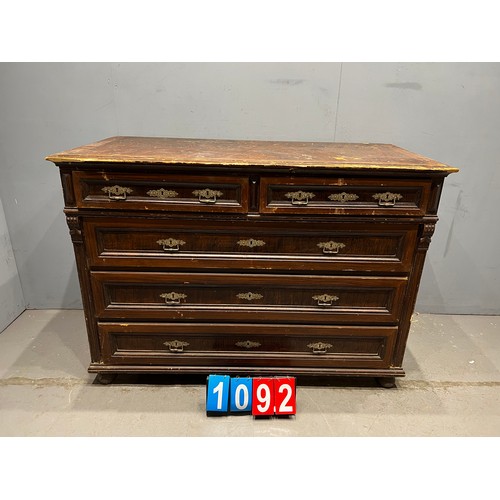 1092 - Antique pine 2 over 3 chest of drawers good size good patina