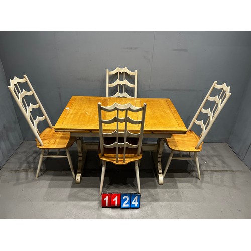 1124 - Oak draw leaf dining table a/f & 4 ercol batman chairs