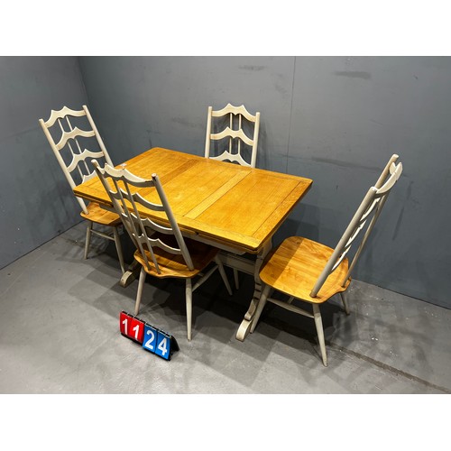 1124 - Oak draw leaf dining table a/f & 4 ercol batman chairs